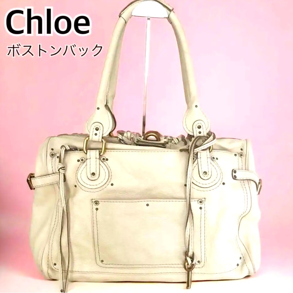 Chloe Tote Boston Bag Shoulder Bag Leather Ivory women's made in Italy 🇮🇹
